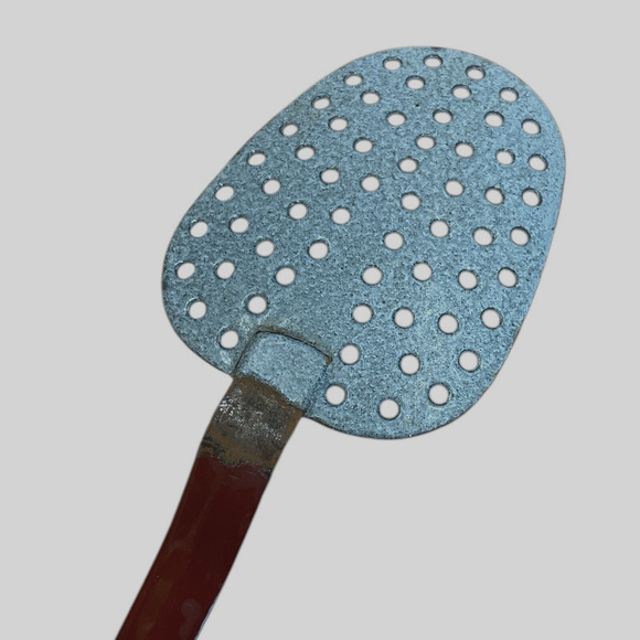 Gray Tapered Strainer Skimmer Graniteware Enamel Red Handled Vintage Rustic - Picture 4 of 6